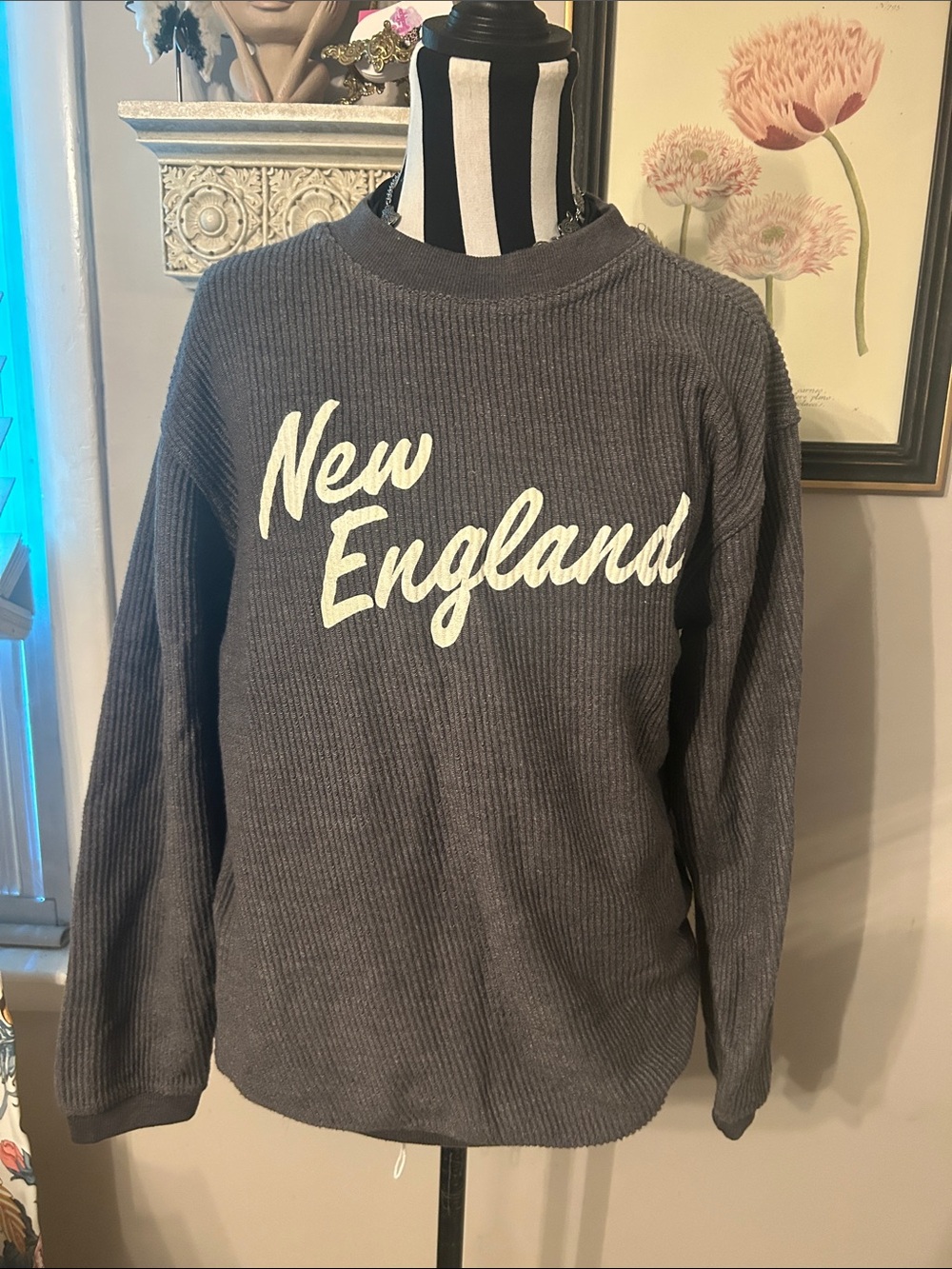 New England Charcoal corded crew Ribbed Pullover Sweater Small